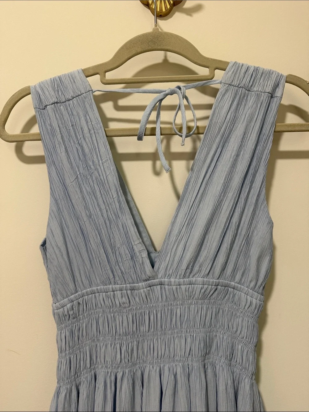 Abercrombie & Fitch Light Blue V-Neck Smocked Waist Maxi Dress